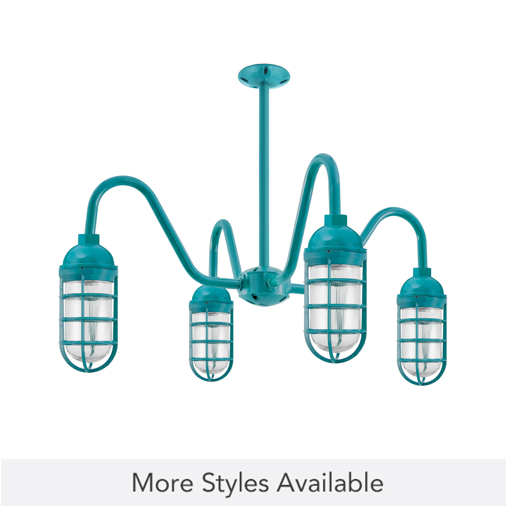 Aldrin 4-Light Chandelier, 390-Teal, Topless Shade, CGG-Standard Cast Guard, RIB-Ribbed Glass